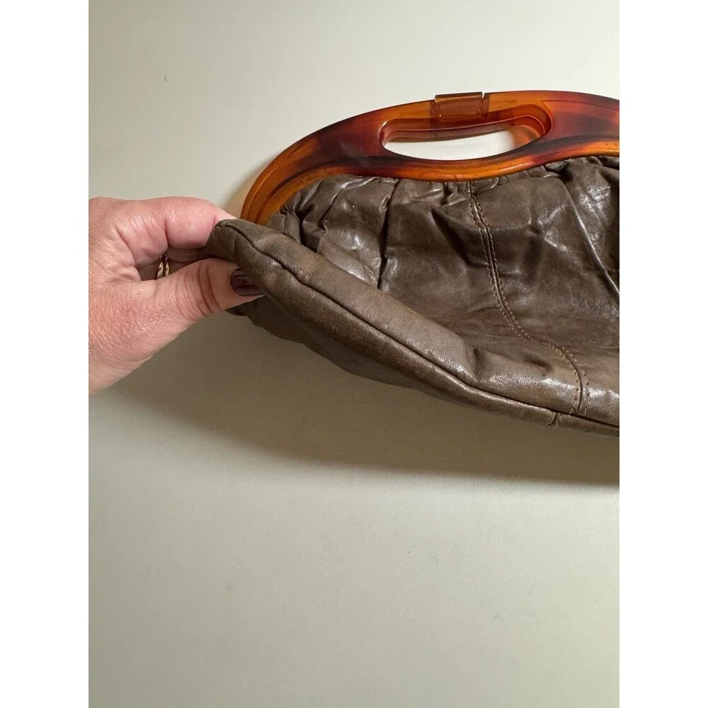 Vintage Bermuda Bag Brown Leather  Tortoiseshell Lucite Handles 70’s Hippie